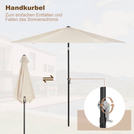 WOLTU Parasol voor balkon, diameter 175 cm, uv-bescherming, strandparasol, UPF 50 , in hoogte en hoek verstelbaar, draagtas, ronde tuinparasol voor balkon, tuin, strand, beige