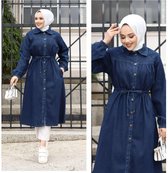 Lange jas voor hijab islamitic Official jas Dames Fashion Casual jeans jas Dames-مانطو جينز - maat 48