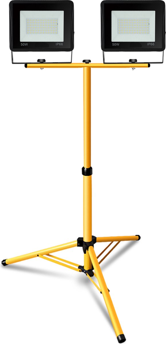Schijnwerper statief LED bouwlamp schijnwerper op statief IP66 LED Bouwlampen 2x 50W Warm wit