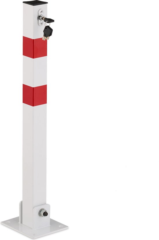 Poteau de stationnement pliable Relaxdays - poteau de barrière avec bandes de signalisation - carré - 3 clés - rouge/blanc