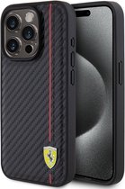 Ferrari Carbon Stripe Back Case - Geschikt voor Apple iPhone 15 Pro Max (6.7") - Zwart