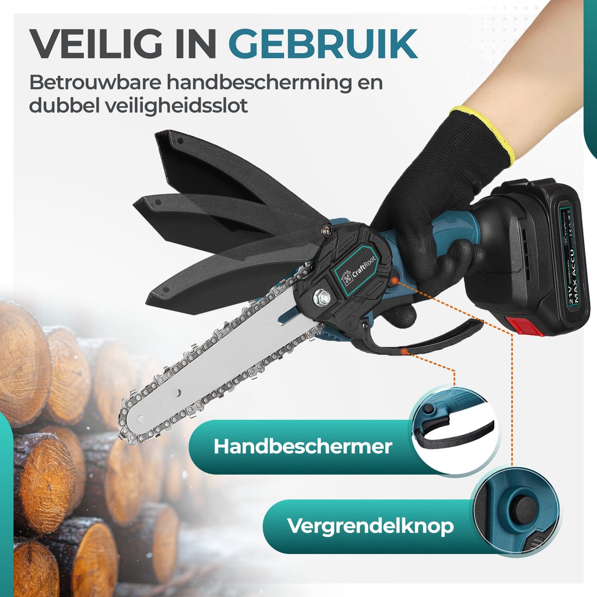 CraftRoot Mini Kettingzaag – 2x 4.0Ah Accu & Koffer