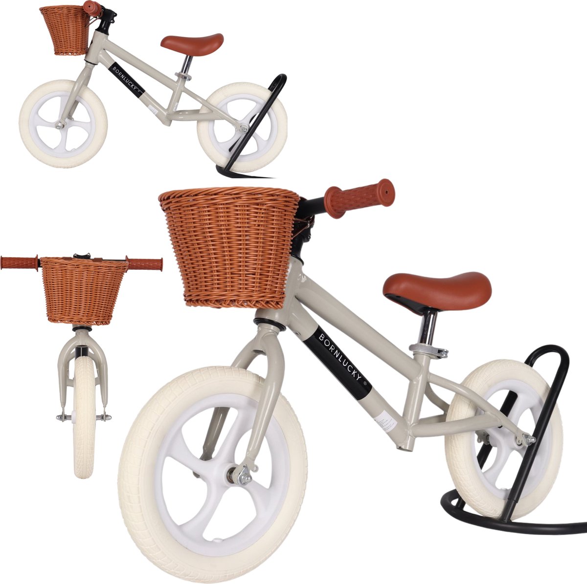 Born Lucky® Loopfiets Met Fietsmand– Vanaf 2 jaar – 12 inch massieve banden - Verstelbaar Zadel & Stuur – Olijf Groen — afbeelding 5