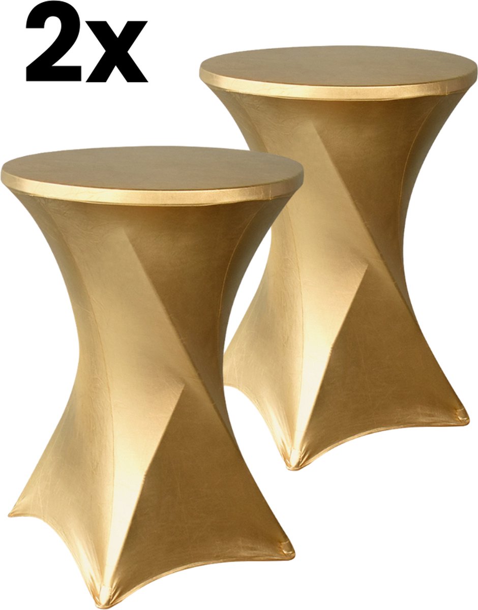Statafelrok Goud 2x – Extra dik & Sterk ∅80-85 x 110 cm – Tafelhoezen voor Statafel – Partytafel Tafelrok – Stretch 2 stuks Statafelhoes Sta Tafel Hoes Staantafelhoes – Trouwerij Rebuust en weerbestendig – Cocktailparty