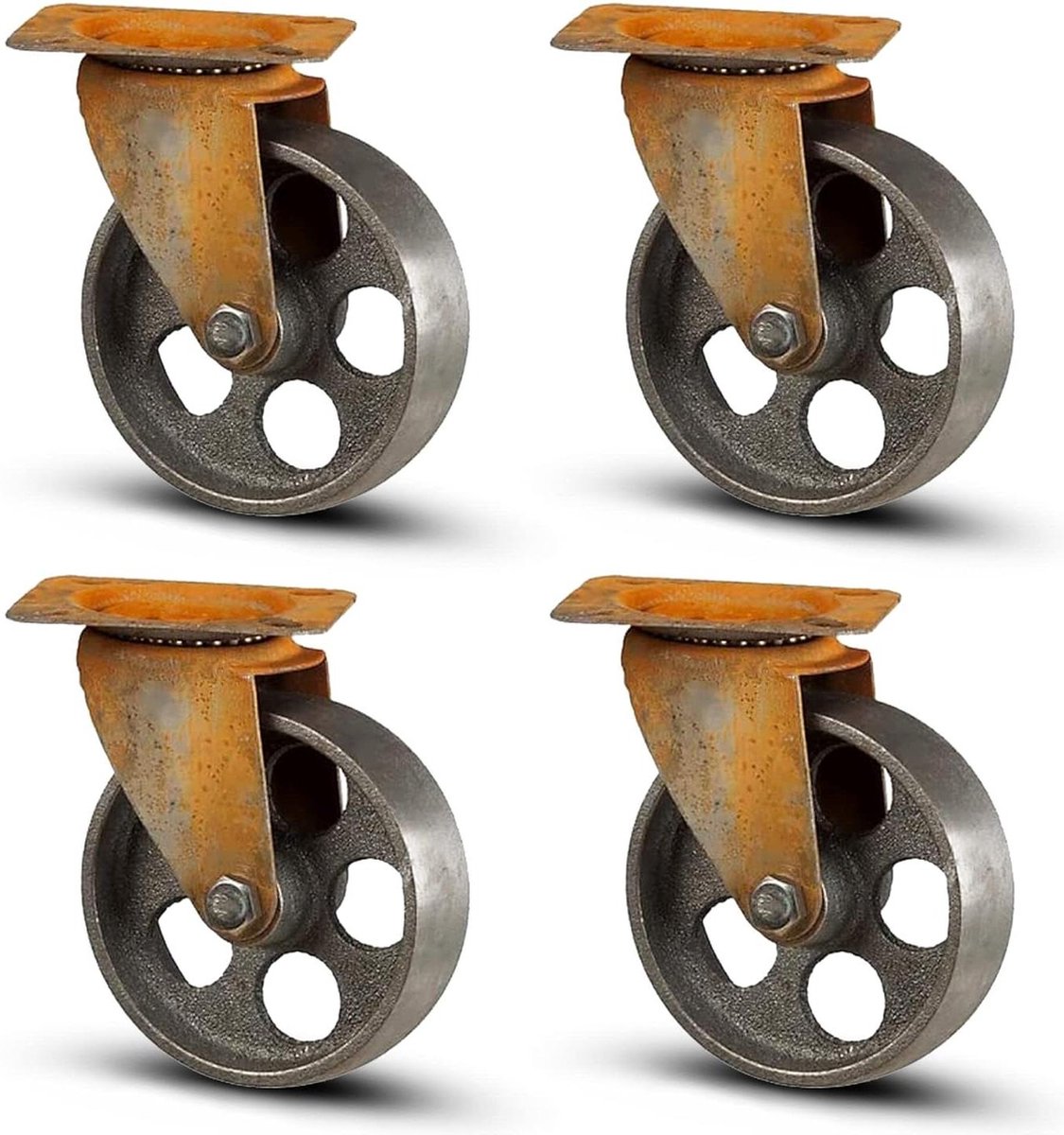 Zware belasting wiel 75 mm - metalen vintage meubelwielen - rustiek zwenkwiel metaalkleur - set van 4 - draagvermogen 320 kg heavy duty wheel
