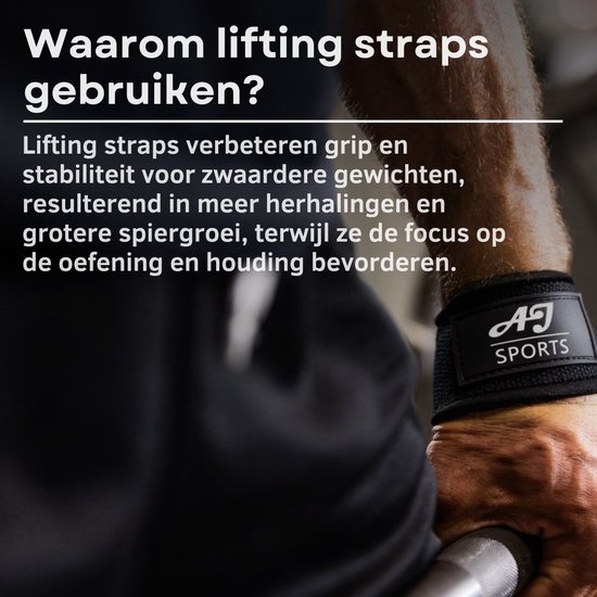 AJ-Sports Lifting straps - Wrist wraps - Straps fitness - Lifting grips - Deadlift straps - 2 stuks - Fitness - Krachttraining - Zwart