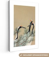 Peinture sur Toile pour Salon - Style Japandi/Wabi Sabi - Vogels - Grues - Tendue sur Châssis en Bois - 20x30 cm