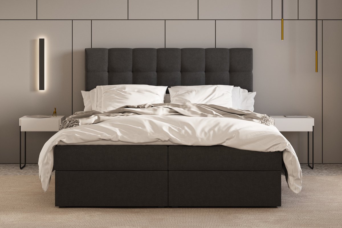 AJE Meubles B.V. Boxspring Bed 05 - Luxe en Comfort - Inclusief Topmatras - Verkrijgbaar in Meerdere Maten - Boxspringbed 05 (Zwart - Hugo 100, 160x200 cm)