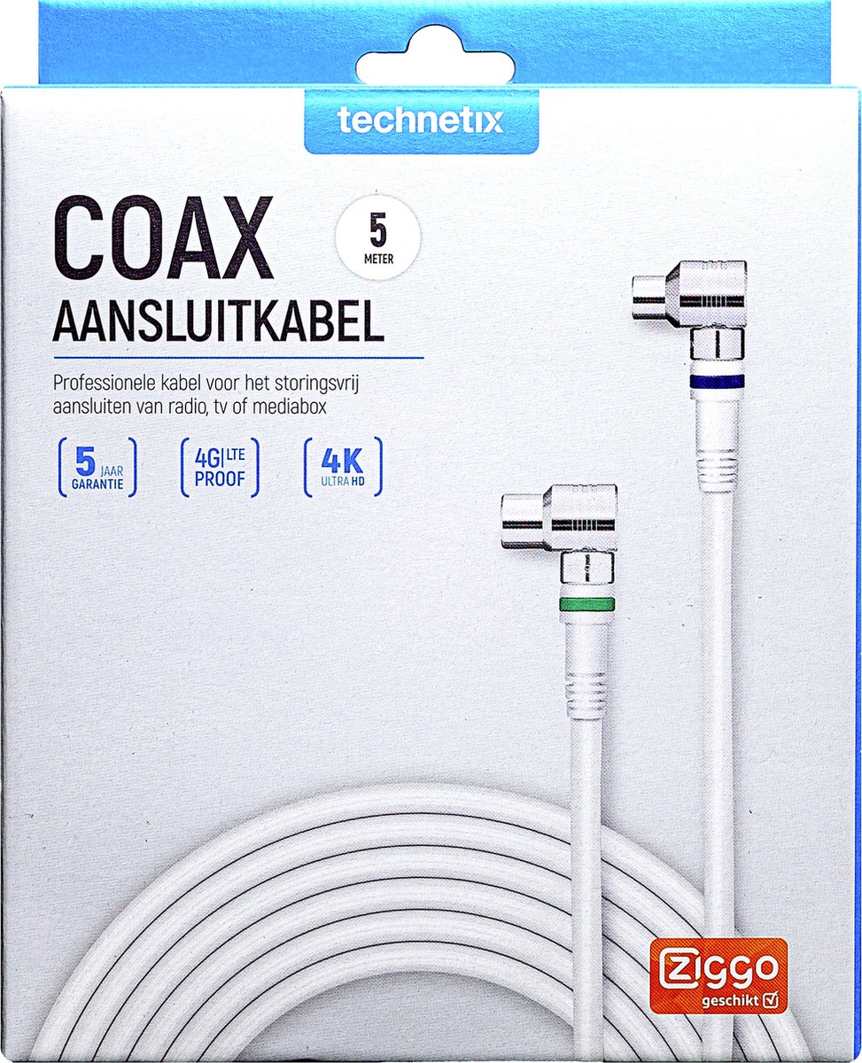 Technetix Aansluitkabel 9.5mm(M)-(F) Haaks RLA++21 5m