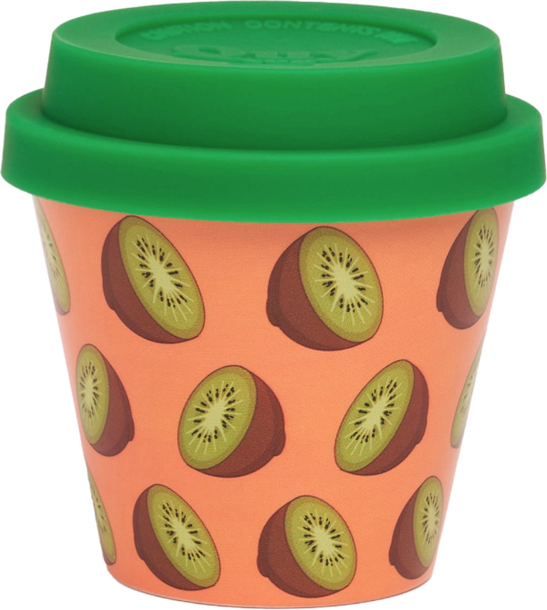 Quy Cup - 90ml Ecologische Reis Beker - Espressobeker “Kiwi” met groen Siliconen deksel 7x7x7cm