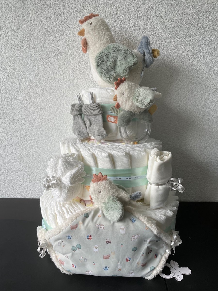 Image of 3-Laags Neutrale Luiertaart Little Dutch Farm Kip