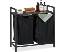 dubbele wasmand - op poten - 72 x 73 x 33 cm - met plank - 2 uitschuifbare vakken - industrieel