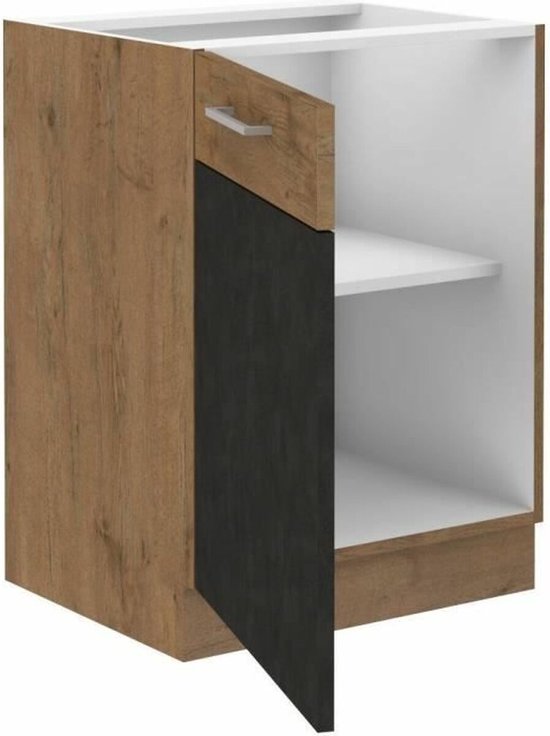 ROCK onderkast - Melamine met lancelot eiken en matera grijs decor - 1 deur - L60 x H82 cm