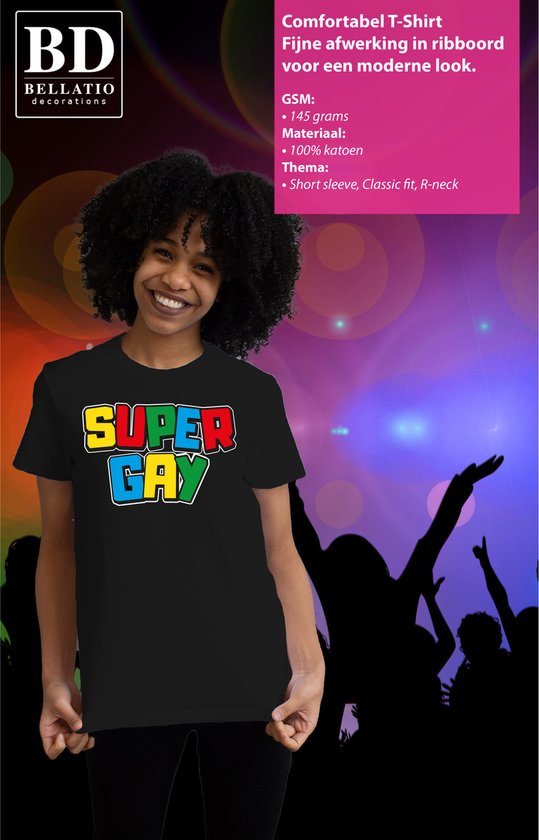 T-shirt Gay Pride Bellatio Decorations pour femme - Super Gay - Noir - Fierté - Arc-en-ciel - LGBT M