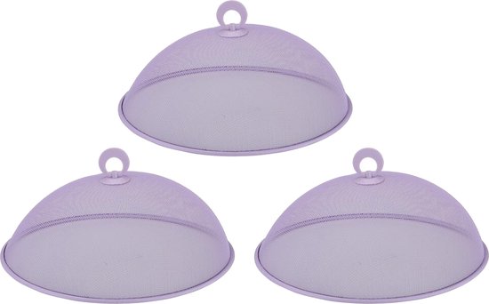 Alpina Vliegenkap/voedselkap - 3x - rond - lila paars - D30 x H15 cm - buiten eten - anti insecten - metaal — afbeelding 2