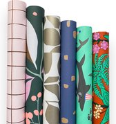 Luxe Cadeaupapier rollen - 6 stuks - Dubbelzijdig bedrukt - 30x200cm - Verjaardag, kinderen, roze, blauw, goud, zwart inpakpapier