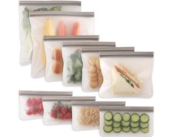Silicone Voedsel Opslag zakjes - Herbruikbare gallon - diepvrieszakken, ritssluiting lekvrije herbruikbare gallon - Top Ziplock Tassen - zakken voor het marineren van vlees, fruit, sandwiches, snacks, 2 gallon-zakken + 4 kwartzakken + 4 snackzakken
