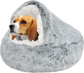 Kalmerend donut hondenbed - knuffelnest van zacht pluche - met spons bodem - voor kleine middelgrote honden - grijs - 65 cm dog bed pouch