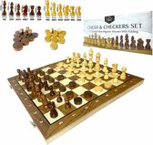 CHESS&CHECKERS - Schaak en dam set 2in1 - hout - Opklapbaar bord - magnetisch schaakstukken - dammen - 39CM