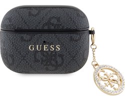 GUESS, Hoesje geschikt voor AirPods Pro - 4G Script met Glinsterende Charm & Strass, Zwart