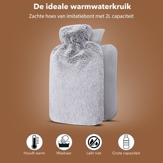 Vicon Kruik met Extra Dikke & Zachte Hoes - 2L Inhoud - Warmwaterkruik voor Pijnverlichting en Ontspanning - Waterkruik