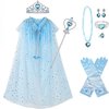 Joya Kids® Verkleedcape met Accessoires Licht Blauw | Prinsessencape | Cape Set | Unicorn | Meisje Verkleedset | Carnvalskleding Meisjes | Met Kroon, Staf, Handschoenen en Sieradenset