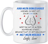 Subli-Print Classic Mug 330 Ml - Mug personnalisé Cadeau - À mon papa bonus Bien que je ne vienne pas de ta poche, je sais que tu me soutiens toujours. Merci d'avoir supporté ma maman - Mug avec texte - Wit/ bleu / noir / rouge