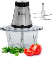 KitchenBrothers Hakmolen - Food Chopper - Elektrisch - 2 Snelheden - 300W - 1,8L - Glazen Kom