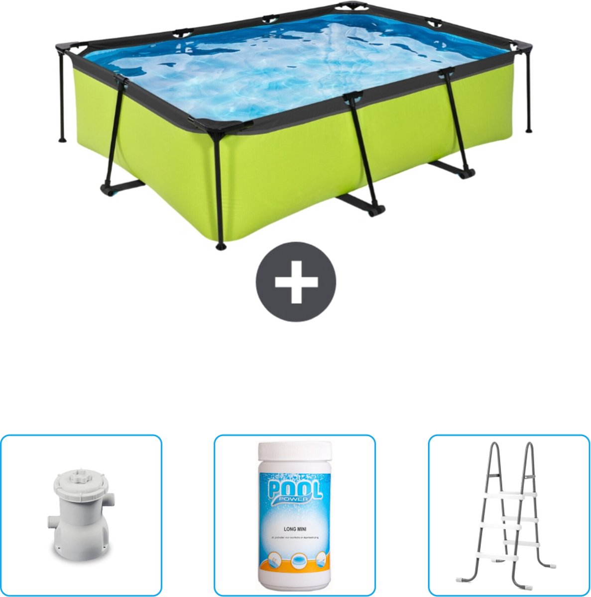 EXIT Rechthoekig Lime Frame Zwembad - 220 x 150 x 65 cm - Inclusief Pomp - Chloor - Ladder - Nu extra voordelig