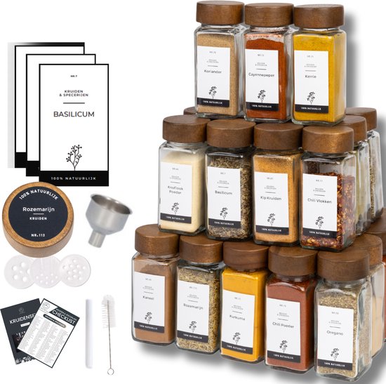 UQMIQURA Set van 6 kruidenpotjes met schroefdop, kleine potjes, 80 ml potjes, kruidenorganizer voor zout, peper, specerijen, opslag, keukenorganizer