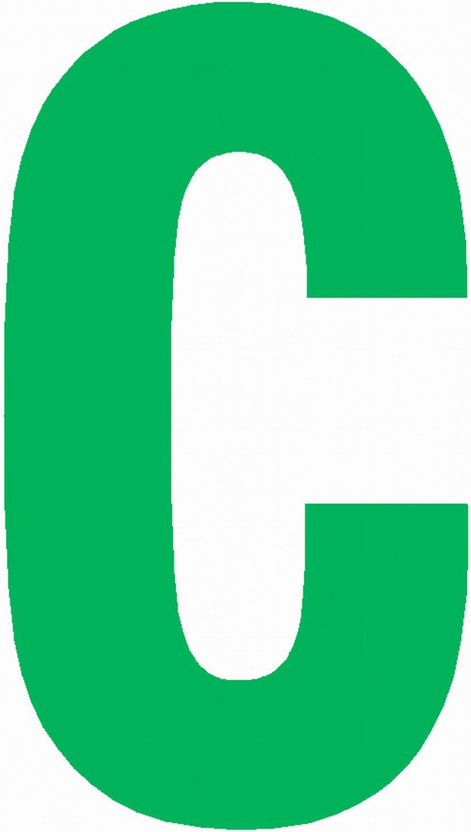 Lettersticker C 10x5cm, GROEN plakletter, huisnummer toevoeging, magazijnen, showrooms, tuincentra
