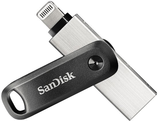SanDisk iXpand Flash Drive Go USB-stick smartphone/tablet Zwart Zilver 64 GB USB 3 2 Gen 1 USB 3 0 Apple Lightning
