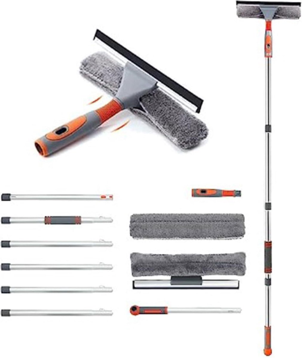 Goedkoopste Professionele Raamwisser - 7 verlengstangen - Telescopische glasreinigingsgereedschappen - Buigbare kop - Hoog raam Buigbare raamwisser