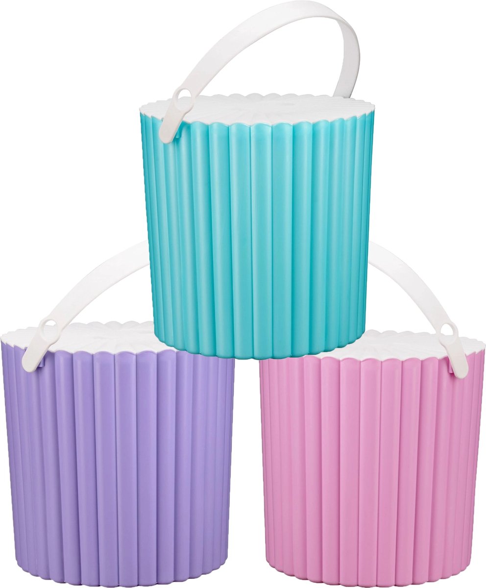 Goedkoopste Tobeyz Trend Multifunctionele Ronde Emmer - 12 L - Witte Deksel 3-delige Set - Turquoise, Lila, Roze