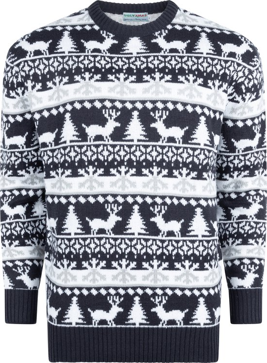 Foute Kersttrui Dames & Heren - Christmas Sweater "Modern Blauw & Wit" - Mannen & Vrouwen Maat M