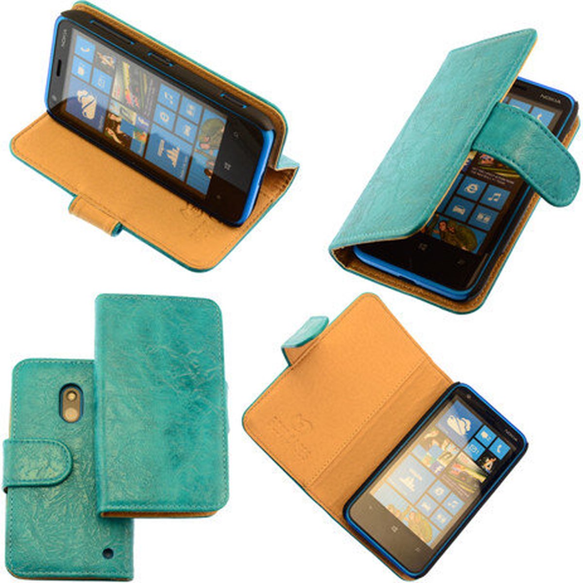Bestcases Vintage Hoesjes Turquoise Bookstyle Cover Nokia Lumia 620