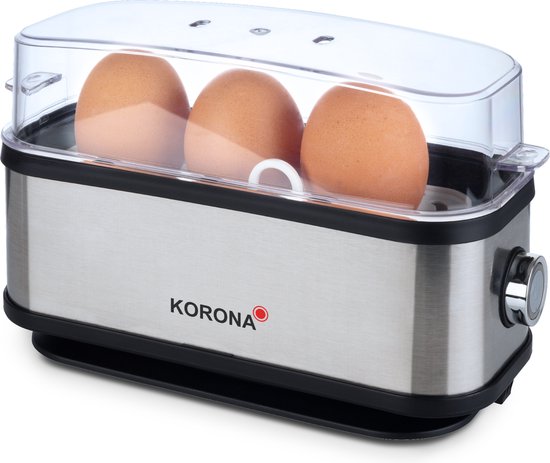 Cuociuova Korona Per 1-3 Uova - Acciaio Inox, Con Portauova, Misurino E Tagliauova, 210 Watt