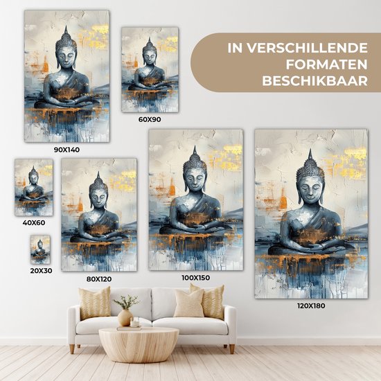 Peinture sur toile 40x60 cm - Décoration murale Bouddha - Or - Abstrait - Moderne - Décoration murale murale salon - Décoration chambre - Accessoires de chambre - Peintures