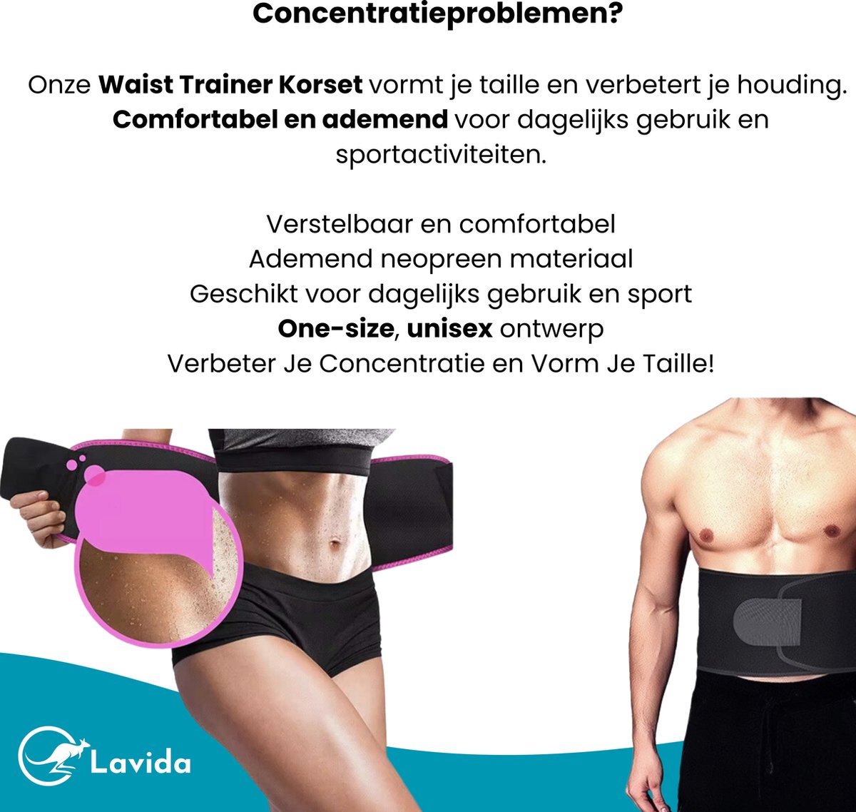 Goedkoopste Lavida®Waist trainer-Zweetband - Korset- Buikband Afvallen- Afslanken -Vrouw&Man -Zweetband - Sauna Band-One Size -Zwart