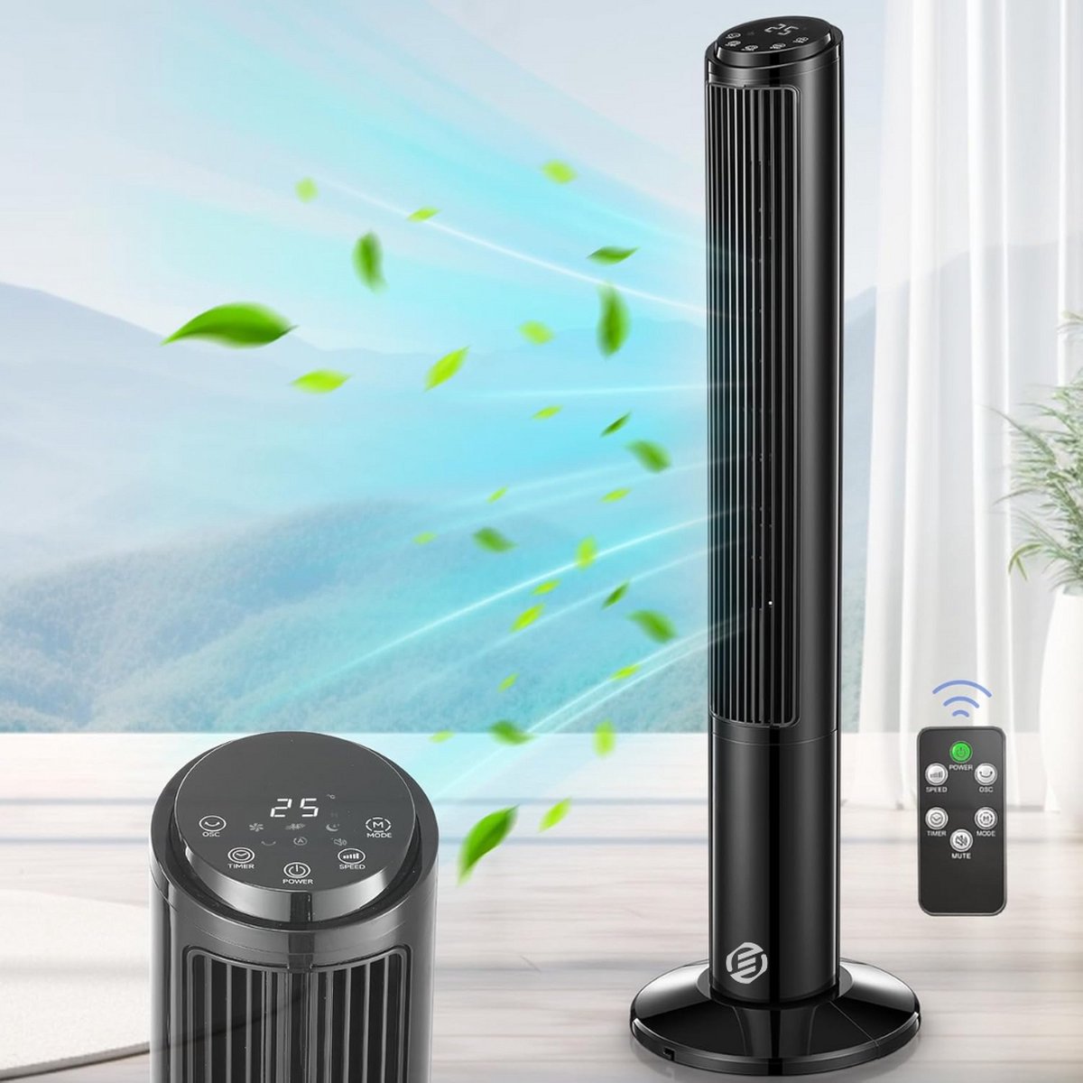 Equivera Torenventilator - Staande Ventilator met Afstandsbediening - Kolomventilator - Verschillende Snelheden - Timer - Ventilator Staand
