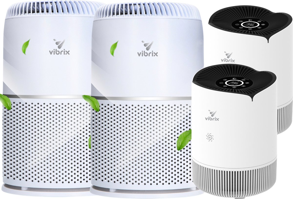 Vibrix Luchtreiniger Set F Woonkamer en Slaapkamer HEPA Filter Ionisator Luchtfilter Air Purifier Air Cleaner PureFlow30 Vortex20