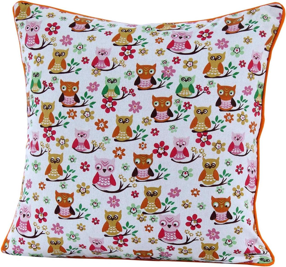 Homescapes Katoenen Uil Kussenhoes 30 x 30 cm Oranje, Roze, Groen, Wit