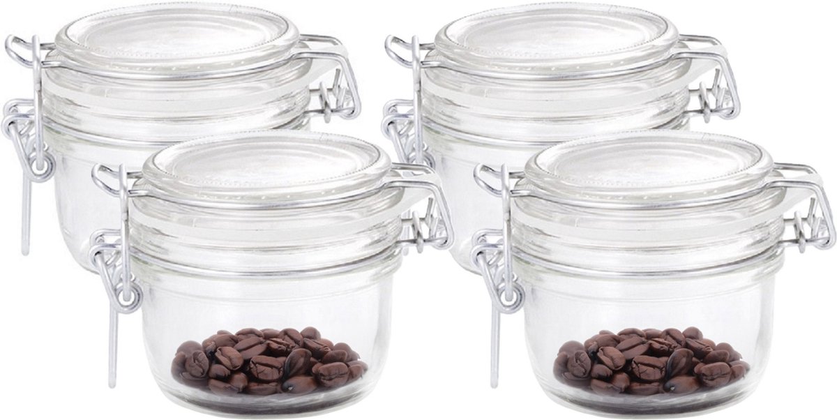 Bormioli Rocco Voorraad/weckpot - 4x - glas - transparant - 8 x 7 cm - 125 ml