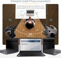 Filtre de confidentialité pour ordinateur portable, avec des gens d'affaires regardant sur le côté. L'utilisateur est assis droit.