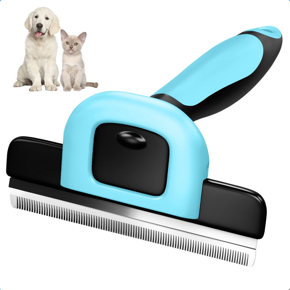 JAXY Deshedding Borstel - Ondervacht Kam Hond/Kat - Hondenborstel Langharig/Kortharig - Ontklitter Hondenkam Langhaar - Klittenkam - Honden Kam Slicker - Blauw