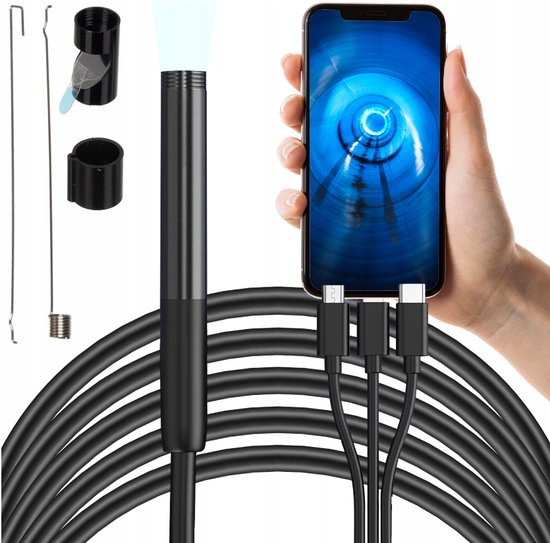 HugeAuto USB Endoscoop - IP67 Waterdichte 5M Camera Met 6 LED, Android Borescope Snake Inspectie Scope - Zwart (8mm) -5M