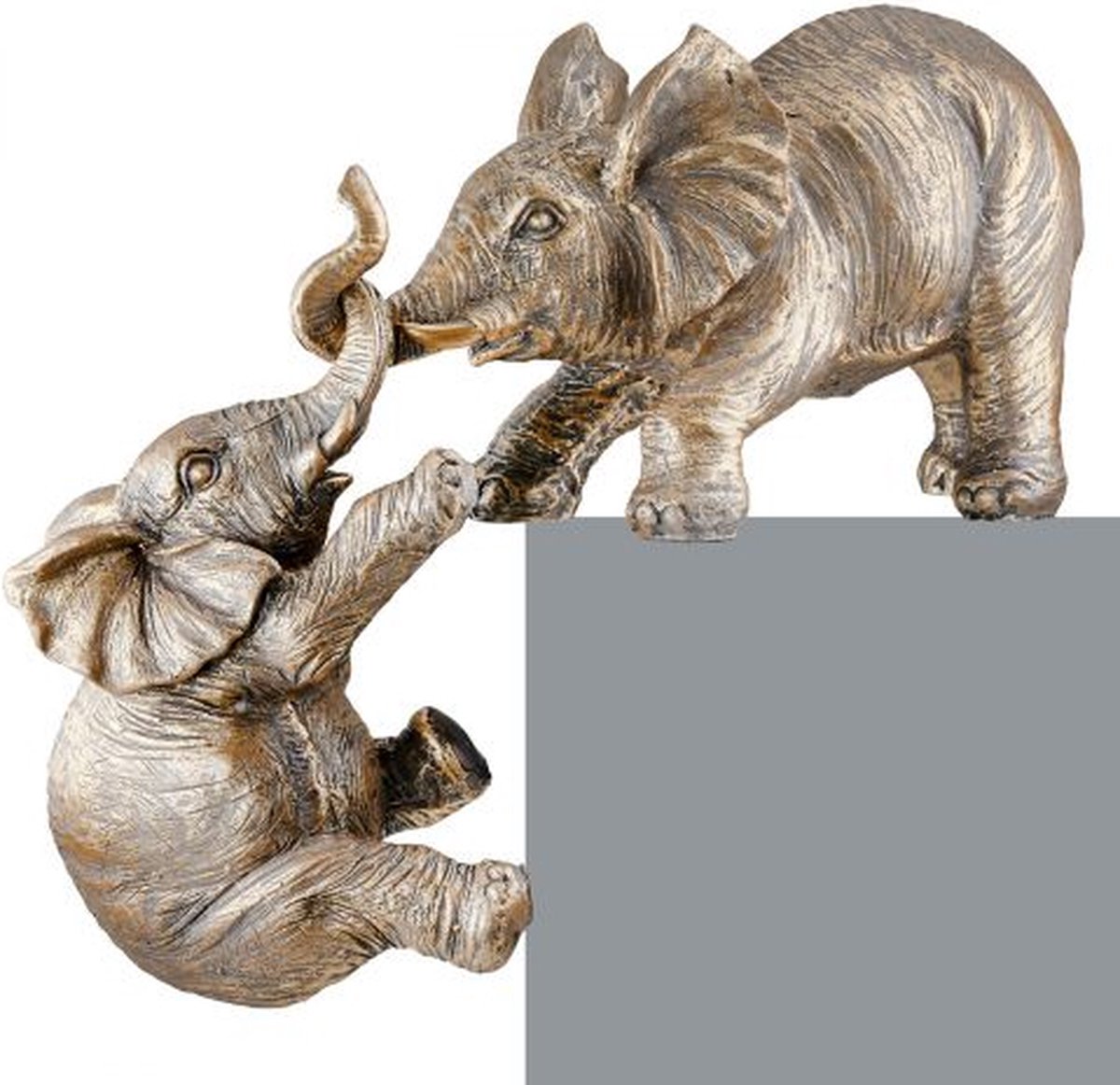 Gilde handwerk Set/2 - Beelden - Sculpturen - Olifanten - Goud/Bronskleur - Polyresin - 7x31x11cm