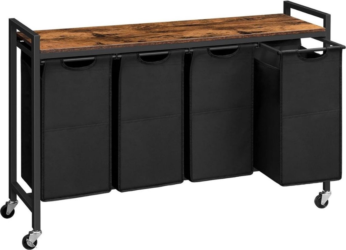 Goedkoopste Wassorteerder 4 vakken - Wasmand 4 vakken 4x 39 Liter - Wasmand Met Opbergplank - Wassorteerder - Dubbele wasmand - Duo Wasmand – Wasmanden - Zwart