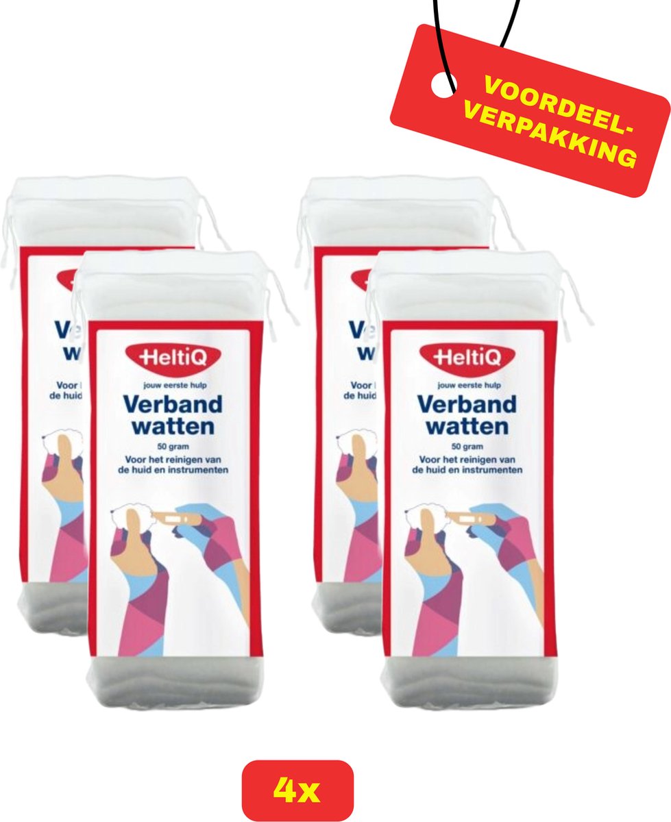 Goedkoopste 4X HeltiQ Verbandwatten - 4x 50g - Voordeelverpakking!