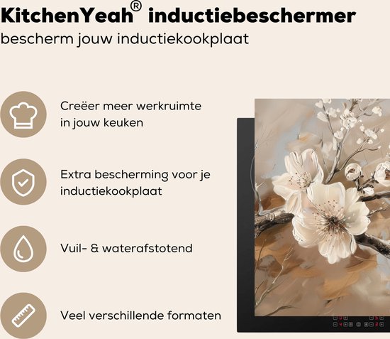 KitchenYeah® Protection plaque induction 71x52.5 cm - Fleurs - Abstrait - Peint - Beige - Protege plaque de cuisson - Couvre plaque induction - Protecteur d'induction - Cuisine